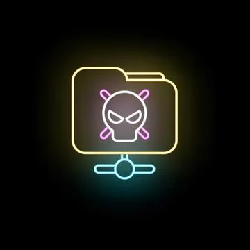 Cyber attack neon folder spreading dangerous malware Stock Illustration