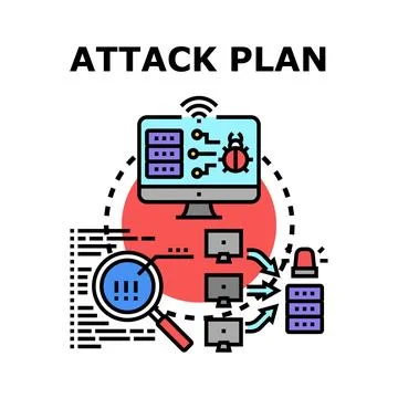 Cyber attack plan targeting digital network infrastructure Stock Illustration