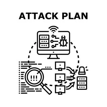 Cyber attack plan targeting digital network infrastructure Stock Illustration