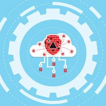 Cyber attack ransomware virus encrypted files on cloud computer concept. Stock Illustration