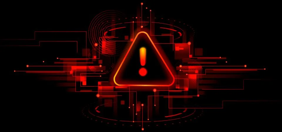 Cyber attack red background with warning sign Stock Illustration
