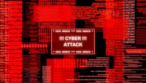Cyber Attack - red computer screen Cyber Attack, warning sign on screen. S... Stock Photos