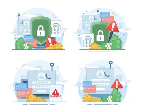 Cyber ​​attack security set featuring anonymous hackers, computer threats Stock Illustration