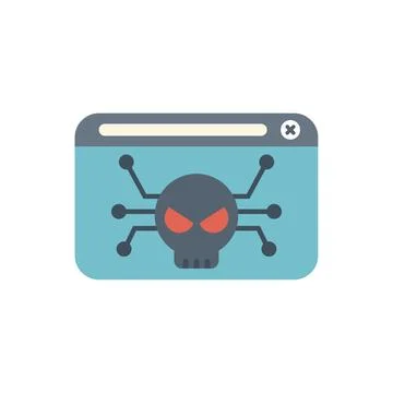 Cyber attack showing skull with red eyes on computer screen Stock Illustration