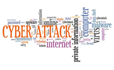 Cyber attack sign - computer hacking concept. Word cloud. Stock Illustration