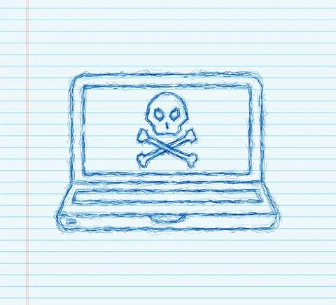 Cyber attack. sketch icon. Data Phishing with fishing hook, laptop, internet 스톡 일러스트