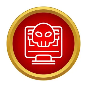 Cyber attack skull icon on computer screen Stock Illustration