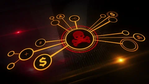 Cyber attack with skull symbol 3d digital concept Stock Footage 266345528