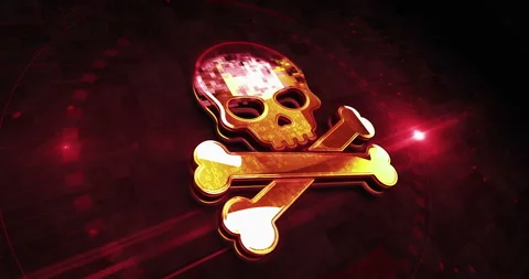Cyber attack with skull symbol 3d digital concept loop Stock Footage 266346377