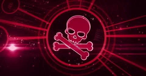 Cyber attack with skull symbol 3d digital concept Stock Footage 266682746