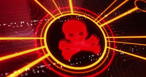 Cyber attack with skull symbol 3d digital concept Stock Footage 266683004