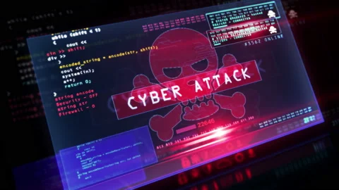 Cyber attack with skull symbol alert on screen Stock Footage 127903184