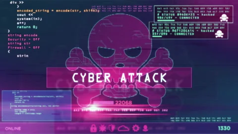 Cyber attack with skull symbol alert on ... | Stock Video | Pond5