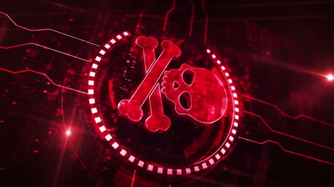 Cyber attack with skull symbol digital concept vertical loop Stock Footage 266347573
