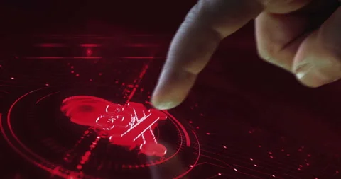 Cyber attack with skull symbol digital 3d finger touch Stock Footage 266682576