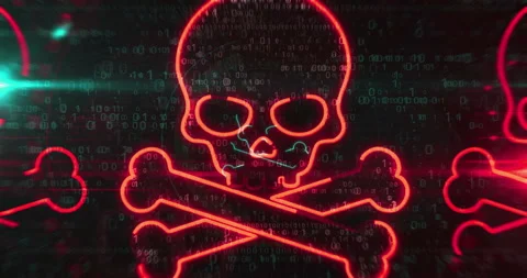 Cyber attack with skull symbol loop digital concept Stock Footage 266346003