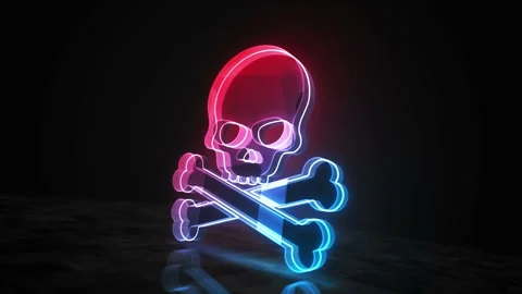 Cyber attack with skull symbol loop digital concept Stock Footage 266681692