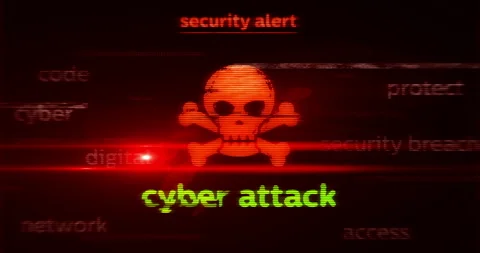 Cyber attack with skull symbol seamless loop Stock Footage 255645644