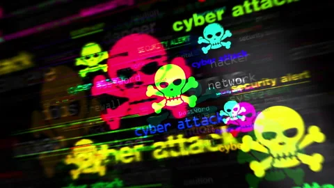 Cyber attack with skull symbol seamless loop Stock Footage 255780526