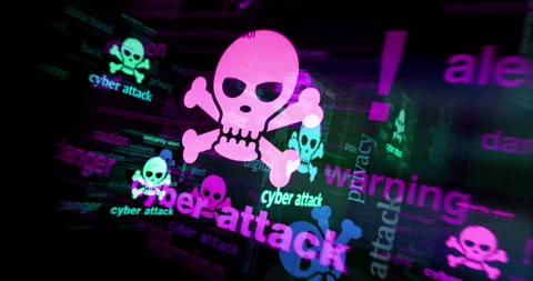 Cyber attack with skull symbol seamless loop Stock Footage 255824249