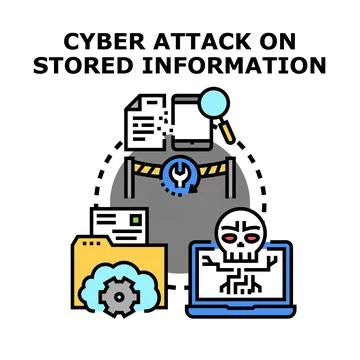 Cyber attack on stored digital information concept Stock Illustration