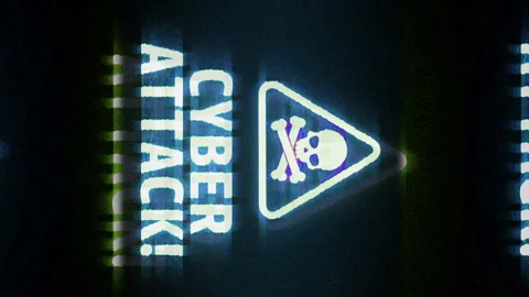 Cyber attack symbol on analog screen modern glitch vertical Stock Footage 241504633