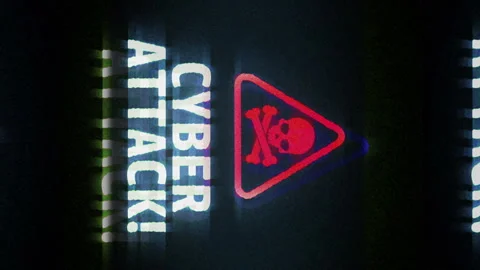 Cyber attack symbol on analog screen modern glitch vertical Stock Footage 241594689
