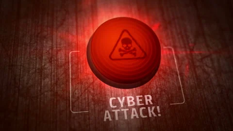 Cyber attack symbol light flashing on metal control panel lamp Stock Footage 225649582