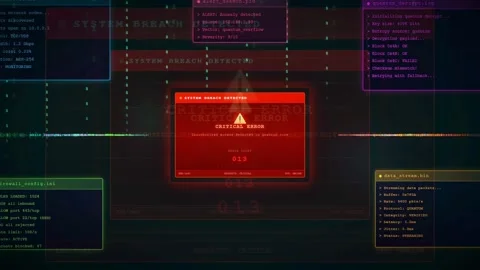 Cyber Attack System Breach Detected Critical Error Hacking Alert Interface Stock Footage 341073659