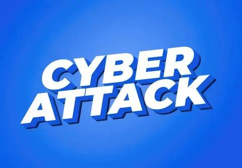 Cyber attack text in bold 3d style on blue background Stock Illustration