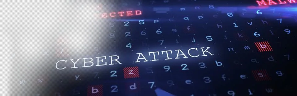 Cyber attack text on device screen 写真素材
