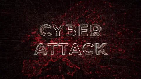 Cyber attack text in front of Europe Map. Digital Cyber Security Concept Stock Illustration