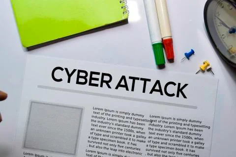 Cyber Attack text in headline isolated on white background. Newspaper concept 스톡 사진