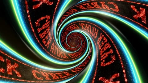 Cyber Attack Text on the Led Walls Animation, Tunnel Background, Loop Video stock 262840973