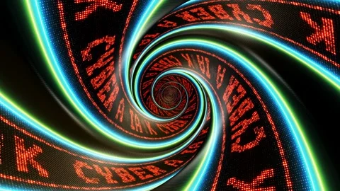 Cyber Attack Text on the Led Walls Animation, Tunnel Background, Loop 库存影片 285226100