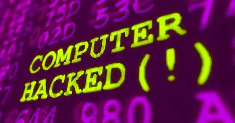 Cyber attack ultra violet warnings - computer hacked Illustrazione stock