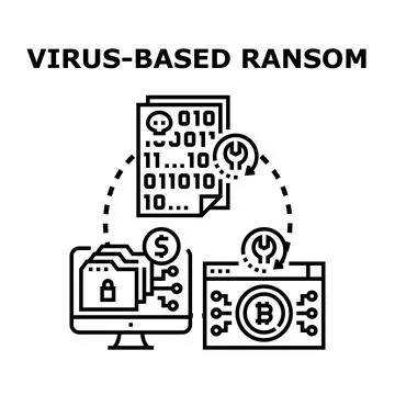 Cyber attack virus encrypting data demanding ransom payment Stock Illustration