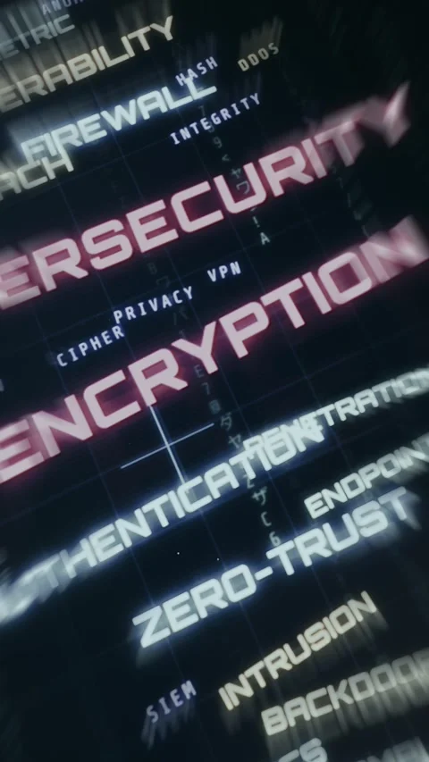 Cyber attack vocabulary cloud with Encryption visually emphasized Stock Footage 335459405