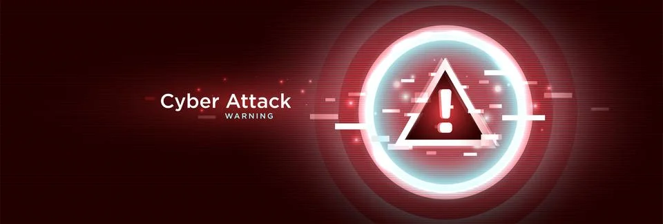Cyber Attack Warning Alert with Digital Glitch Effect Stock Illustration