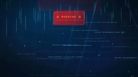 Cyber Attack Warning Alert Sign Over Digital Binary Code Technology Background Stock Footage 341069421