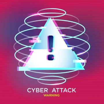 Cyber Attack Warning with a glowing triangular alert symbol Stock Illustration