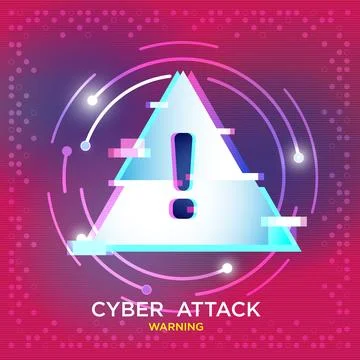 Cyber Attack Warning with a glowing triangular alert symbol Stock Illustration