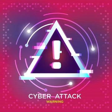Cyber Attack Warning with a glowing triangular alert symbol Stock Illustration