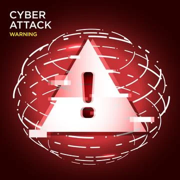 Cyber Attack Warning with a glowing triangular alert symbol Stock Illustration