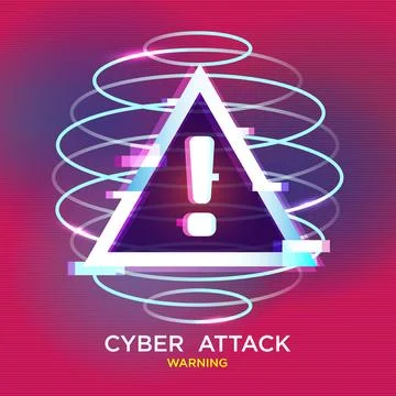 Cyber Attack Warning with a glowing triangular alert symbol Stock Illustration