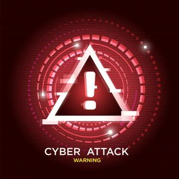 Cyber Attack Warning with a glowing triangular alert symbol Stock Illustration