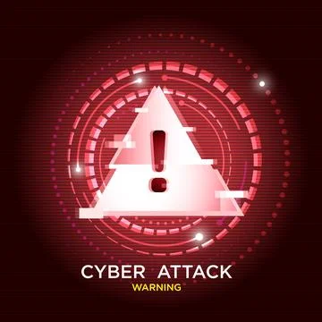 Cyber Attack Warning with a glowing triangular alert symbol Stock Illustration