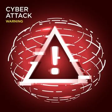 Cyber Attack Warning with a glowing triangular alert symbol Stock Illustration