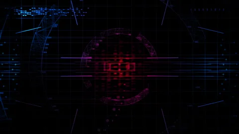 Cyber Attack Warning HUD Interface with Red Threat Target Center Stock Footage 345636048