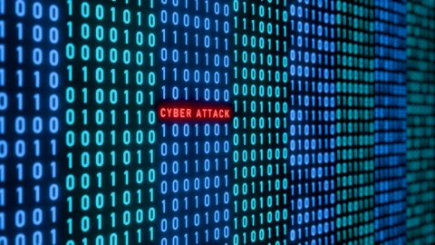 Cyber attack warning sign, binary code with red signal, cyber crime. Stock Footage 304179491